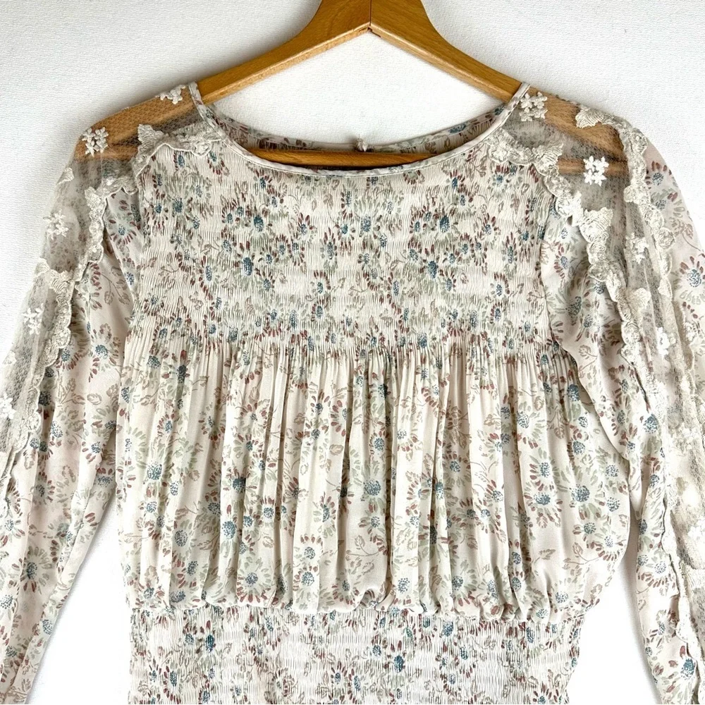 Free People Floral Charlotte Smock Lace Midi Dress Feminine Cottagecore